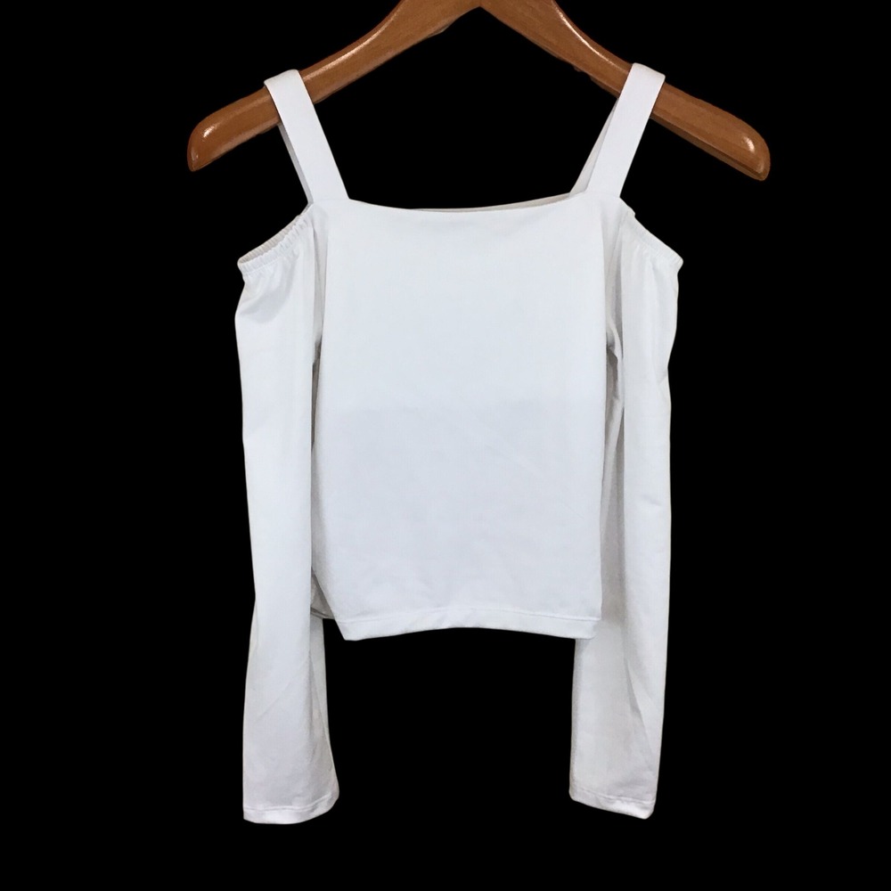 Justice Girls White Off The Shoulder Long Sleeve Top Built-in Bra Size L 12/14